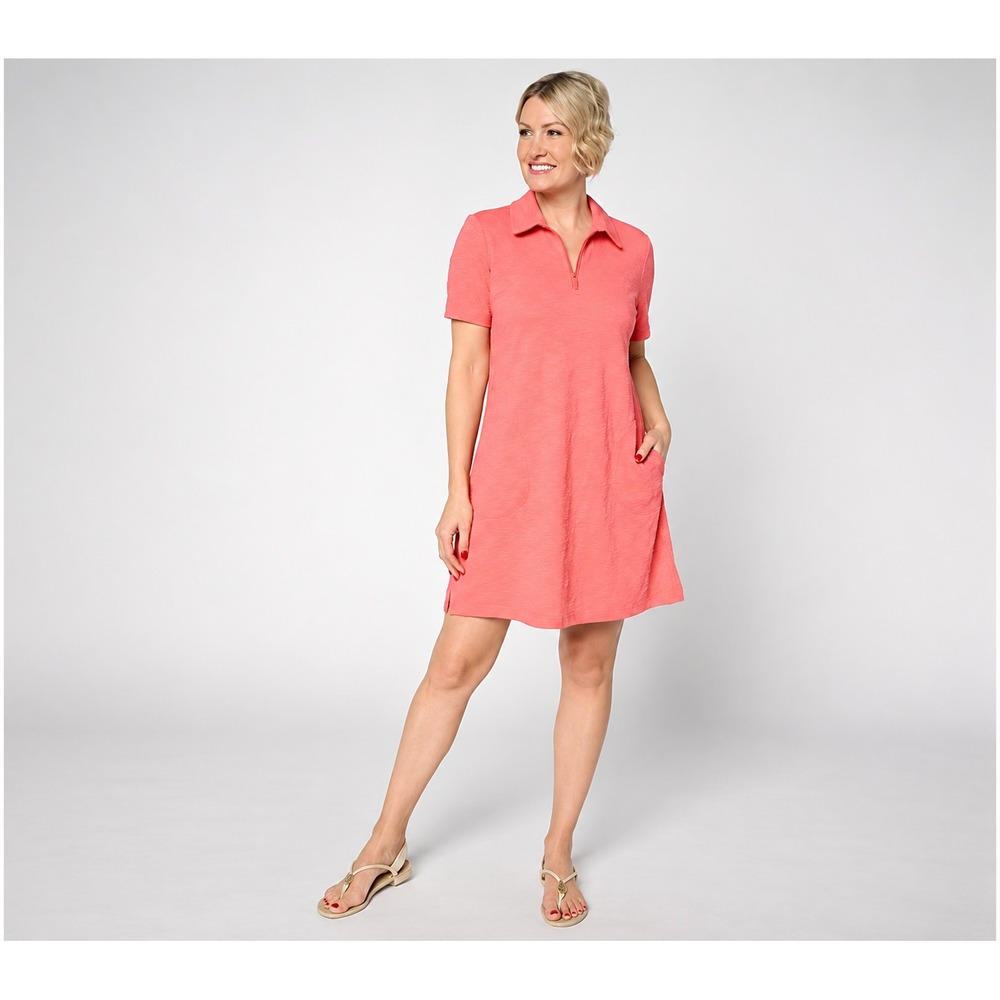 Denim & Co. Beach Regular Textured Knit Short Sleeve Cover Up Dress Sunset, M